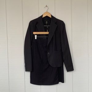 NY&C Womens Navy Pinstripe Suit Blazer and Skirt Set